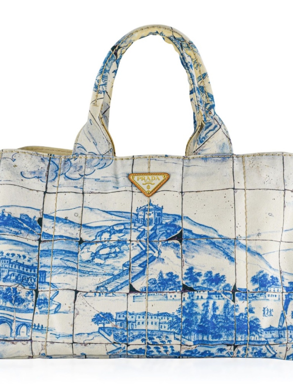 Authentic Prada Canapa Azulejos Large Canvas Tote bag - Picture 3 of 16